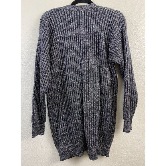 Vtg ADRIENNE VITTADINI LAMBSWOOL Sweater CARDIGAN WOMENS sz MEDIUM GRAY metallic - Picture 2 of 11